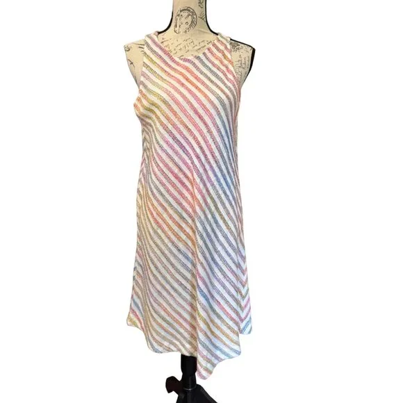 Lou & Grey Dress Diagonal Rainbow Stripe Sleeveless Swing Sundress Small Summer - Picture 1 of 10